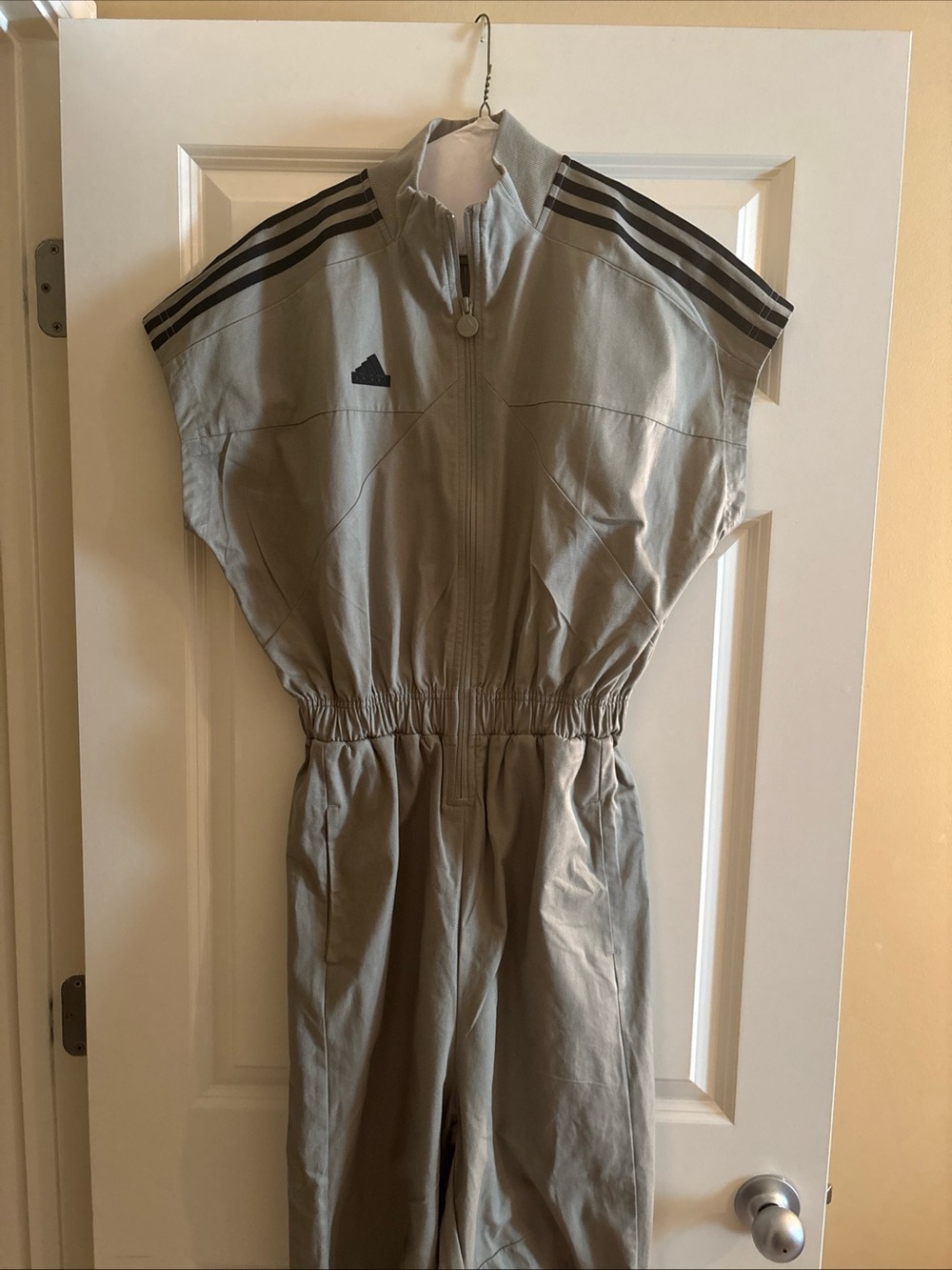Adidas Olive Athletic Jumpsuit with Zip Front, XS